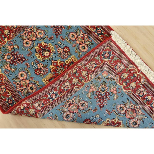 Qom Rug 2’7” X 4’2” Blue Wool Vintage Traditional Hand-Knotted Carpet For Sale - Image 9 of 10
