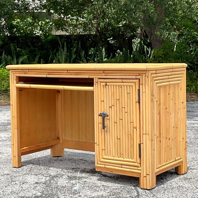 Coastal Vintage Coastal Palm Bamboo Desk For Sale - Image 3 of 8