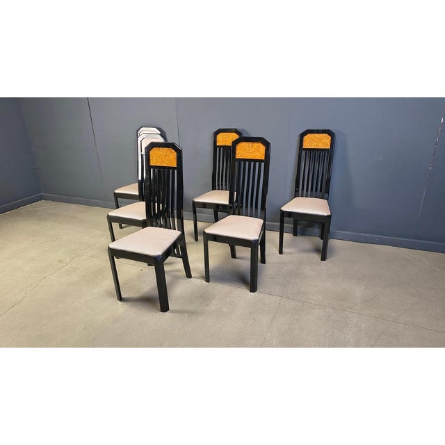 Vintage Burl Wood and Lacquer Dining Chairs, 1980s, Set of 6 For Sale - Image 10 of 14
