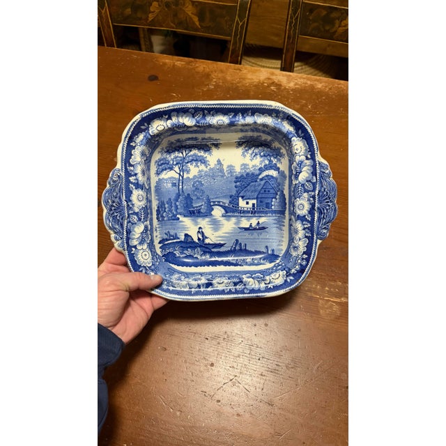 Antique Blue Transfer Decorated Pearlware Covered Vegetable Dish, “Wild Rose” Pattern, Circa 1830’s For Sale - Image 4 of 12