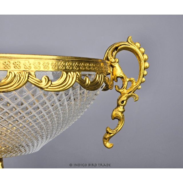 French Antique French Gilt Filigree Metal and Crystal Cut Compote With Handles For Sale - Image 3 of 9
