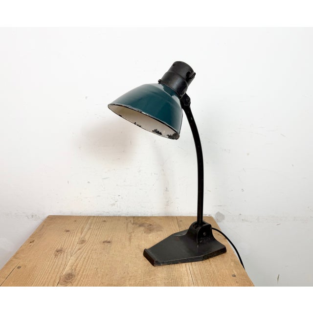 Vintage bauhaus table lamp produced by Schanzenbach & Co (Frankfurt ) in Germany during the 1930s. It features a petrol...