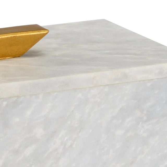 Natural white marble box with metallic gold handle and removable lid