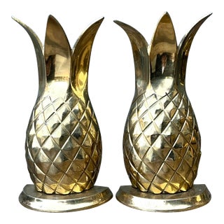 Vintage Polished Brass Pineapple Bookends - Set of 2 For Sale