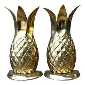 Vintage Polished Brass Pineapple Bookends - Set of 2