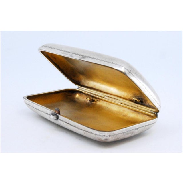 Silver Cigarette Case with Embossed Applications on the Lid and Gold Interior For Sale - Image 6 of 11