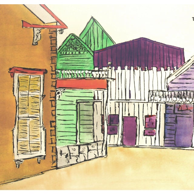 Colorful watercolor painting of a small California gold rush town by Diane Baldwin (American, 20th century). Painted on...