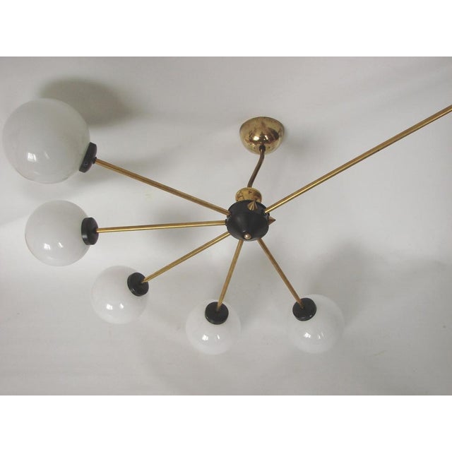 Gold Vintage Brass and Glass Chandelier from Stilnovo, 1960s For Sale - Image 8 of 9