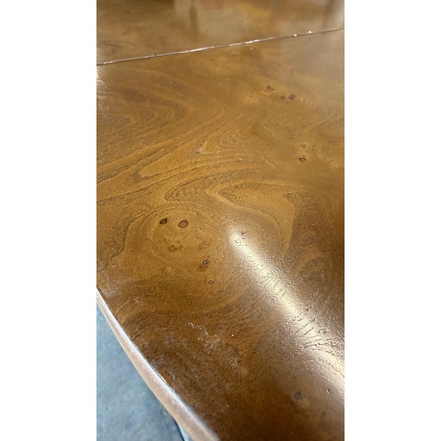 Vintage Mastercraft Olive Ash Burl Expandable Dining Table With Two Leaves, Seats 8–10 For Sale - Image 11 of 15