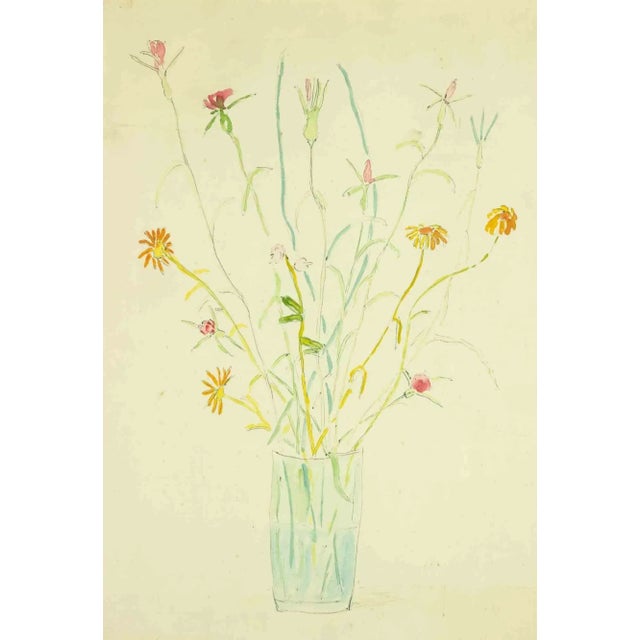 Fiorenzo Tomea, Flower Pot, Original Watercolor, 1950s For Sale - Image 5 of 5