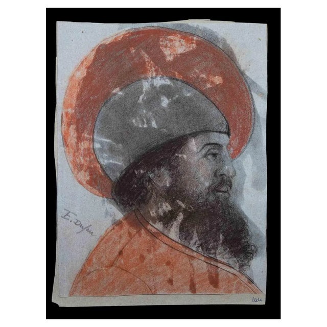 Edouard Dufeu, Profile, Original Charcoal Drawing, Late 19th Century For Sale