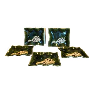 Late 20th Century Japanese Oribe Ceramic Kozara Side Plates- a Set of 5 For Sale