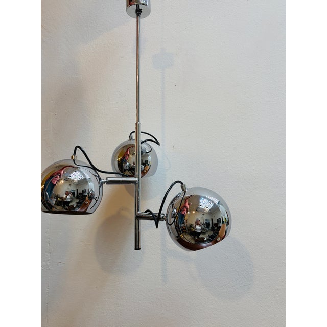 Mid-Century French Chrome-Plated Eyeball Pendant Lamp, 1970s, in Good conditions. Designed 1970 to 1979 Up to 250V...