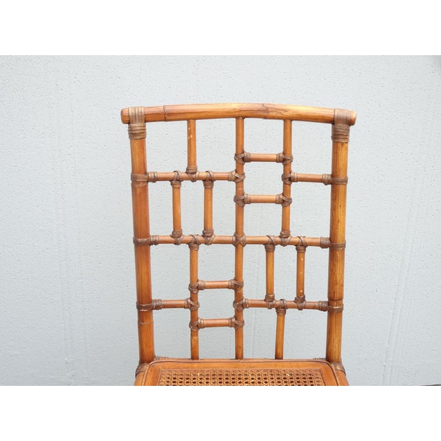 Brown Pair Vintage Baker Furniture Side Chairs ~ Chinoiserie Bamboo Cane Brown Chairs For Sale - Image 8 of 15