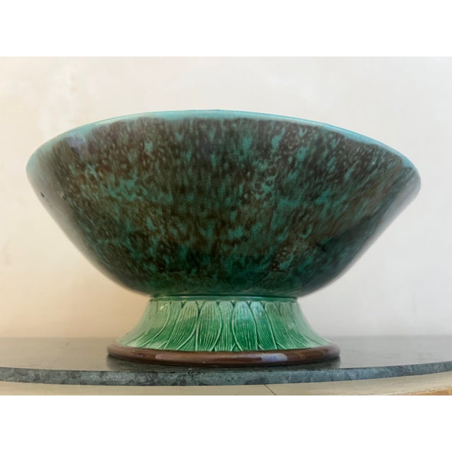 Turquoise Joseph Holdcroft Footed Majolica Pond Lily Bowl, C. 1880's For Sale - Image 8 of 13
