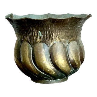 Vintage Italian Hammered Brass Planter For Sale