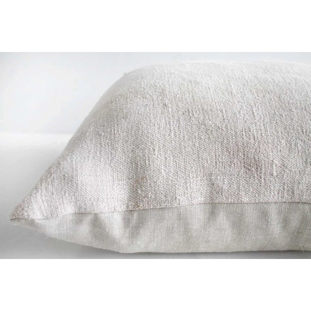 Textile Vintage European Grain Sack Hemp Pillow With Pale Pink Stripes For Sale - Image 7 of 8