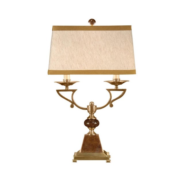 Two antique brass arms holding candles, supported by genuine marble 30h x 8w x 5.5d Shade Dimensions: top(8 x 16) bottom(9...