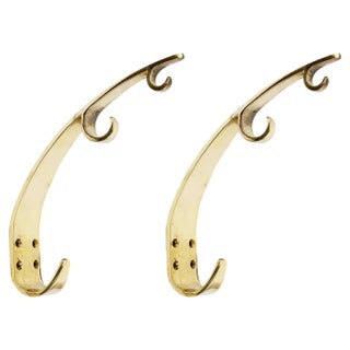 Large Modernist Brass Wall Coat Hooks attributed to Hertha Baller, Austria, 1950s, Set of 2 For Sale