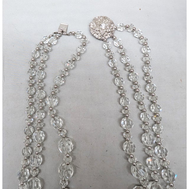 Metal Vintage 1950s Signed Napier 3-Strand Glass Beaded Necklace For Sale - Image 7 of 8