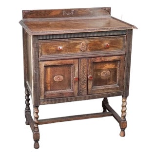 Vintage Mission Barley Twist Oak Server Cabinet ~ Sideboard Buffet Side Table For Sale