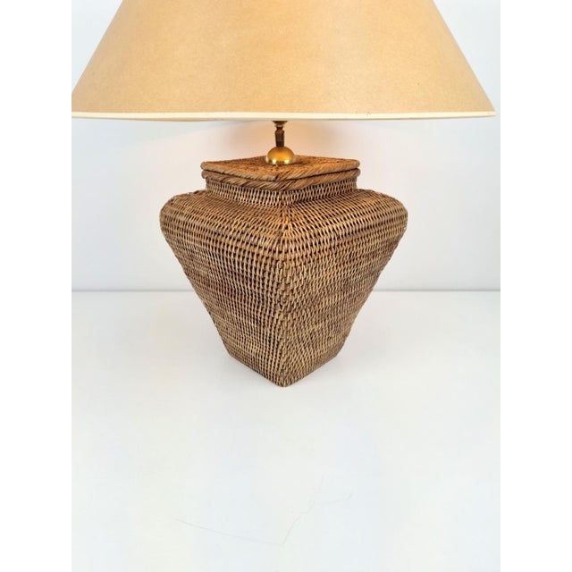 Large Hand Woven Wicker Rattan Table Lamp, France, 1970s For Sale - Image 6 of 8
