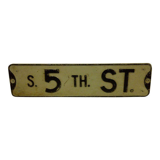 Vintage Metal Street Sign "S. 5th St." Circa 1930 Chairish