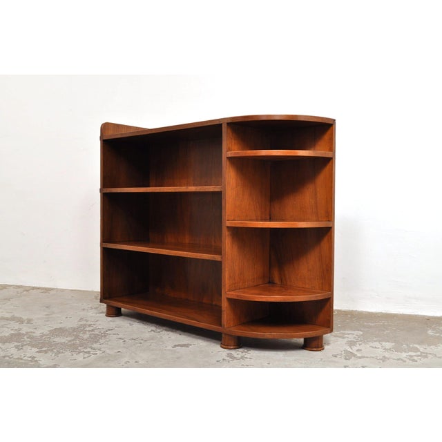 1930s Vintage Walnut Bookcase with Curve, 1930s For Sale - Image 5 of 13