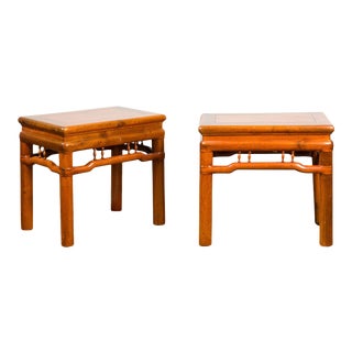 Chinese Qing Dynasty 19th Century Side Tables with Humpback Stretchers - A Pair For Sale