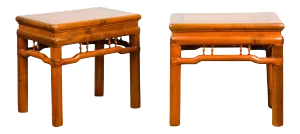Chinese Qing Dynasty 19th Century Side Tables with Humpback Stretchers - A Pair
