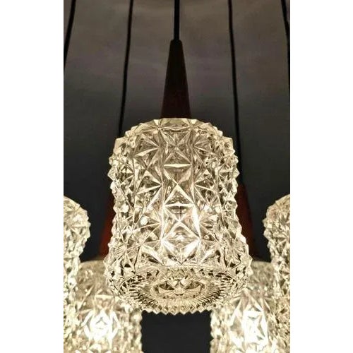 Mid-Century Modern Teak, Rosewood and Crystal Spider or Cascade Chandelier, 1960s For Sale - Image 6 of 8