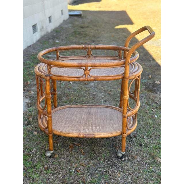 Vintage Rattan Bar Cart For Sale - Image 9 of 10