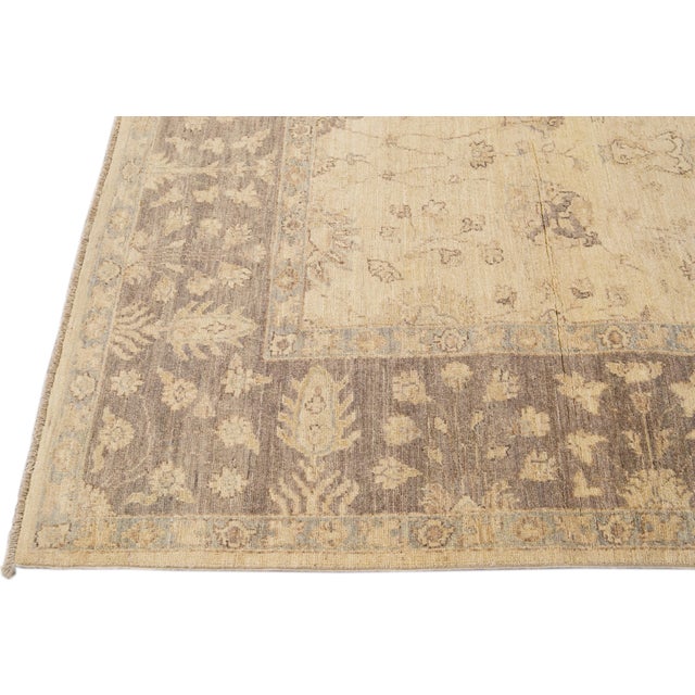 Modern Handcrafted Modern Paki Peshawar Beige Wool Rug With Palmettes Design For Sale - Image 3 of 12