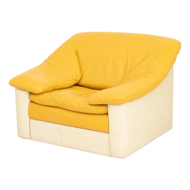 Italian Gyform Yellow Leather Upholstered Lounge Chair For Sale