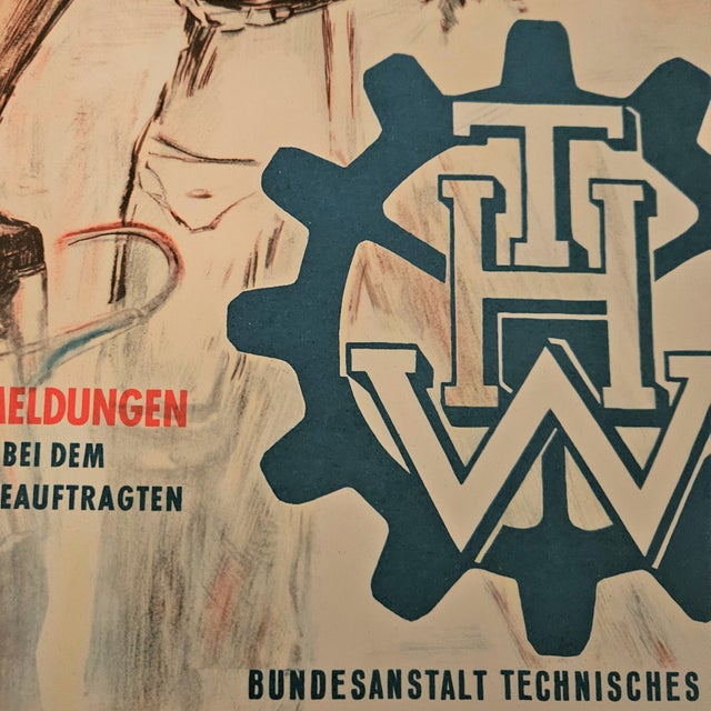 Vintage Poster from THW Technisches Hilfswerk, 1950s For Sale - Image 3 of 5