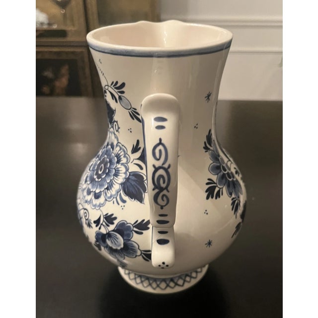 English Vintage Royal Goedewaagen Delfts Blown Hand Painted Pitcher For Sale - Image 3 of 6