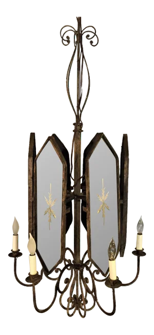 Italian Wrought Iron Mirror 6-Light Chandelier