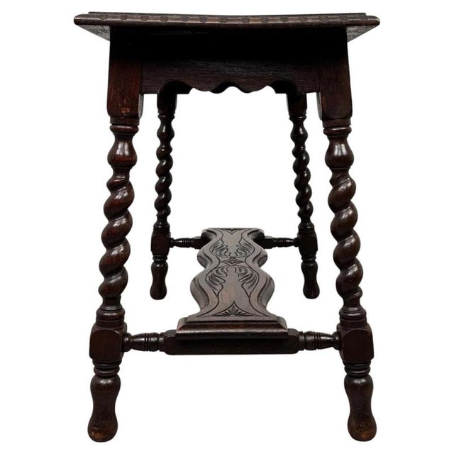 Wood 19th Century Antique English Barley-Twist Oak Side Table For Sale - Image 7 of 10