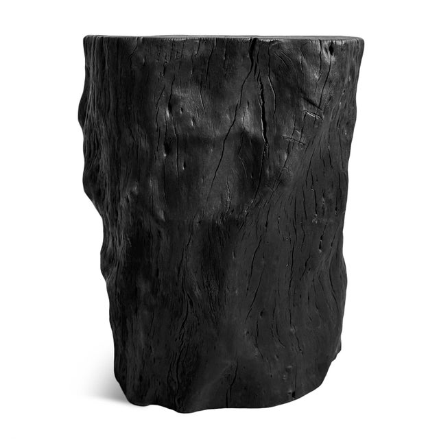 Vintage Organic Modern Black Lychee Stump Stool / Side Table For Sale - Image 4 of 9