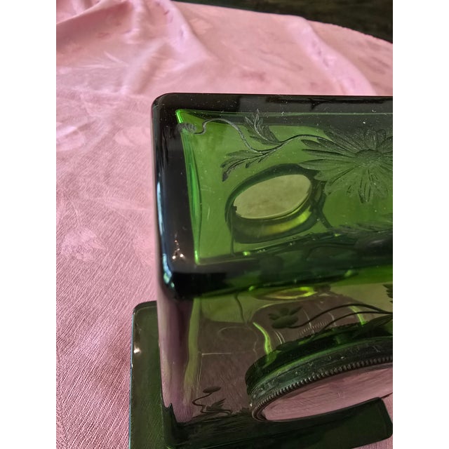 Antique Emerald Art Glass Crystal Art Nouveau Clock For Sale - Image 4 of 16