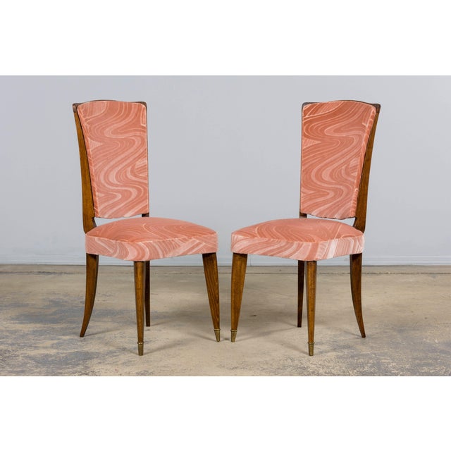 Art Deco 1940s French Parisian Art Deco Oak Dining Chairs in Blush Velvet - Set of 6 For Sale - Image 3 of 18
