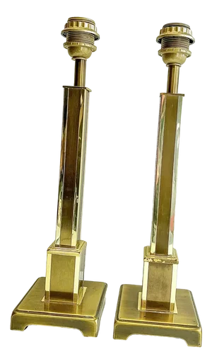 Vintage Art Deco Style Regency Two Tone Brass Table Lamps, 1970, Set of 2