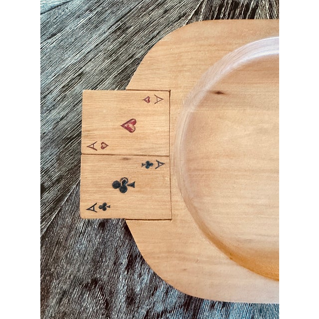 American Vintage Handcarved Oval Wooden Tray With Playing Card Handles For Sale - Image 3 of 15