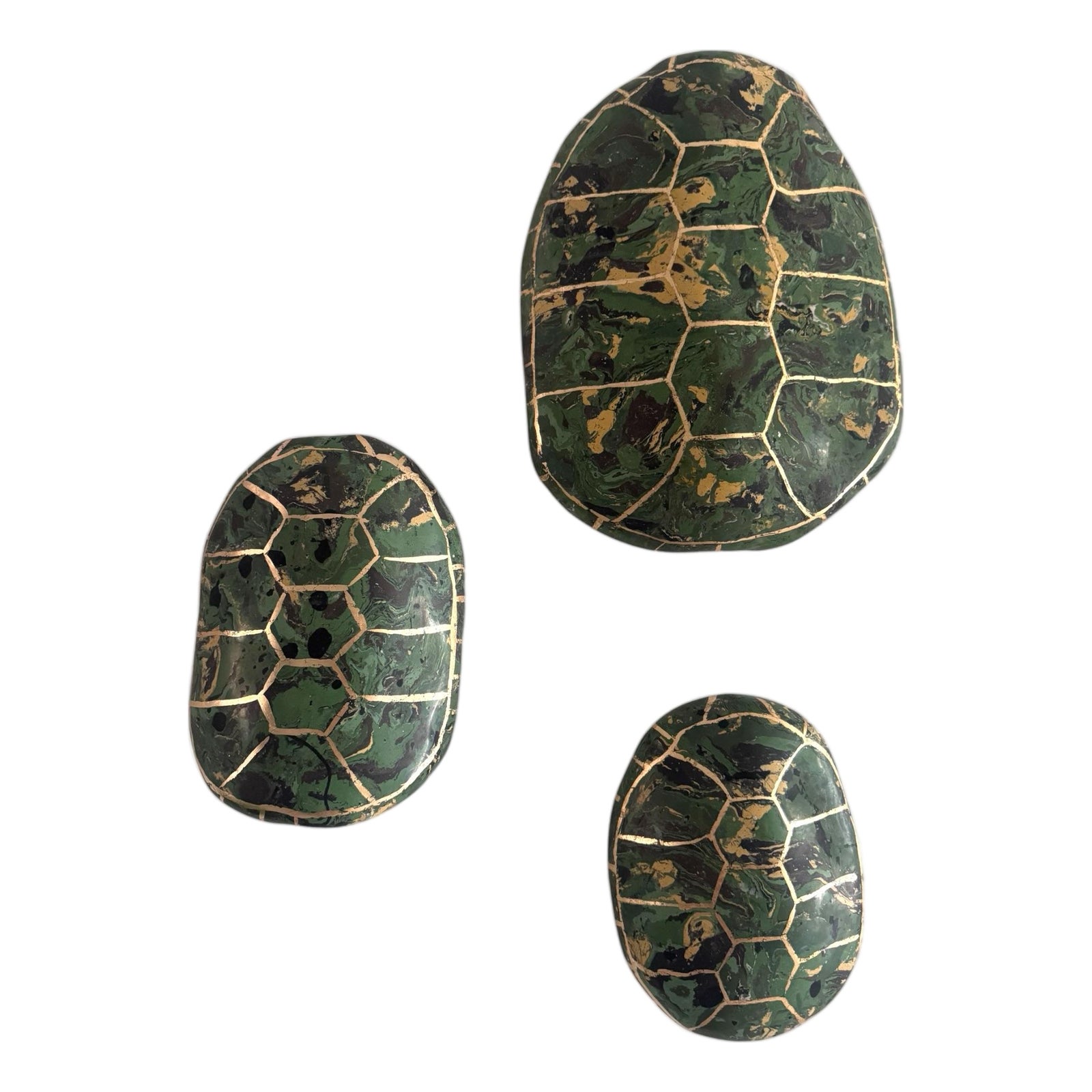 Set of 3 Handmade Scagliola Tortoise Shells in Malachite Design | Chairish