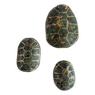Set of 3 Handmade Scagliola Tortoise Shells in Malachite Design For Sale