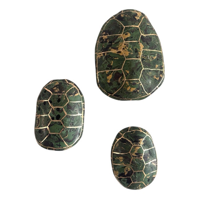 Set of 3 Handmade Scagliola Tortoise Shells in Malachite Design For Sale