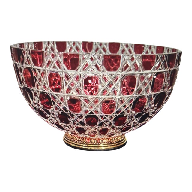Faberge Court Collection Ruby Red Overlay Crystal Bowl, Presentation Box and Certificate of Authentication For Sale