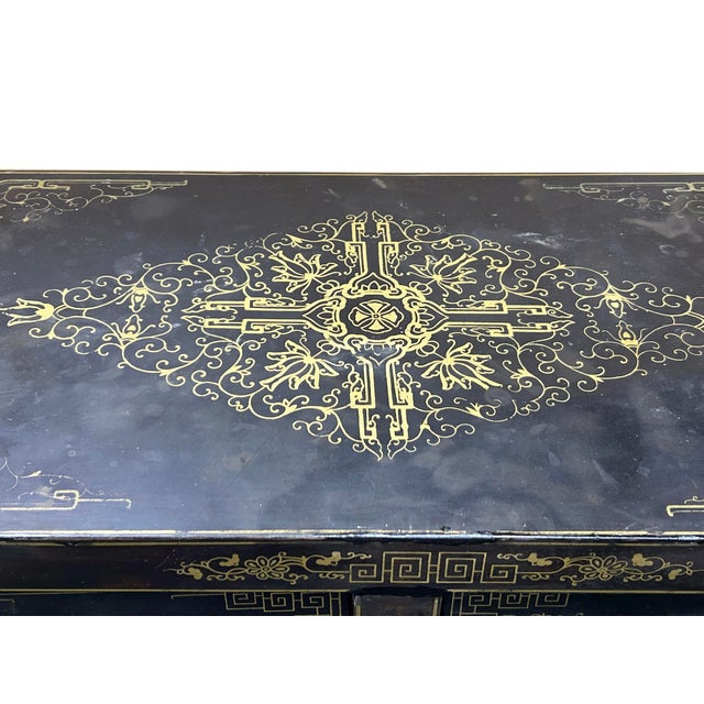 Vintage Chinoiseries Black & Stone Inlay Graphic End Table Nightstand For Sale - Image 9 of 15
