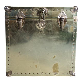 Hollywood Regency Brass Metal Trunk Side Table For Sale