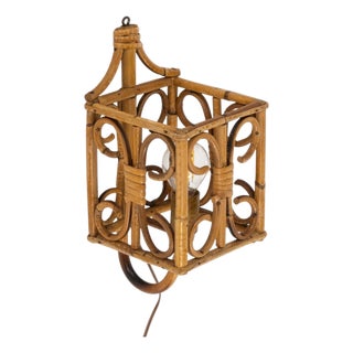 Mid-Century Modern Rattan and Bamboo Sconce, 1960s For Sale